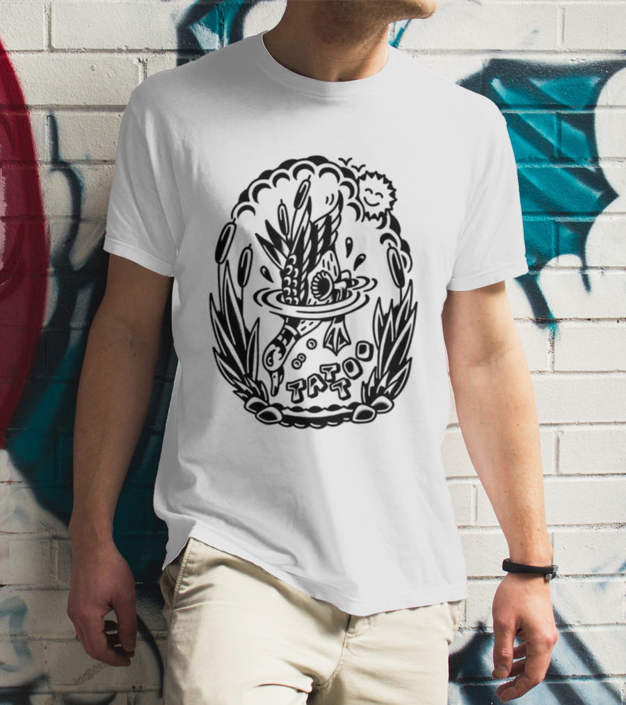 Tattoo Duck Splash Inked Bird Bowl Scene T-Shirt