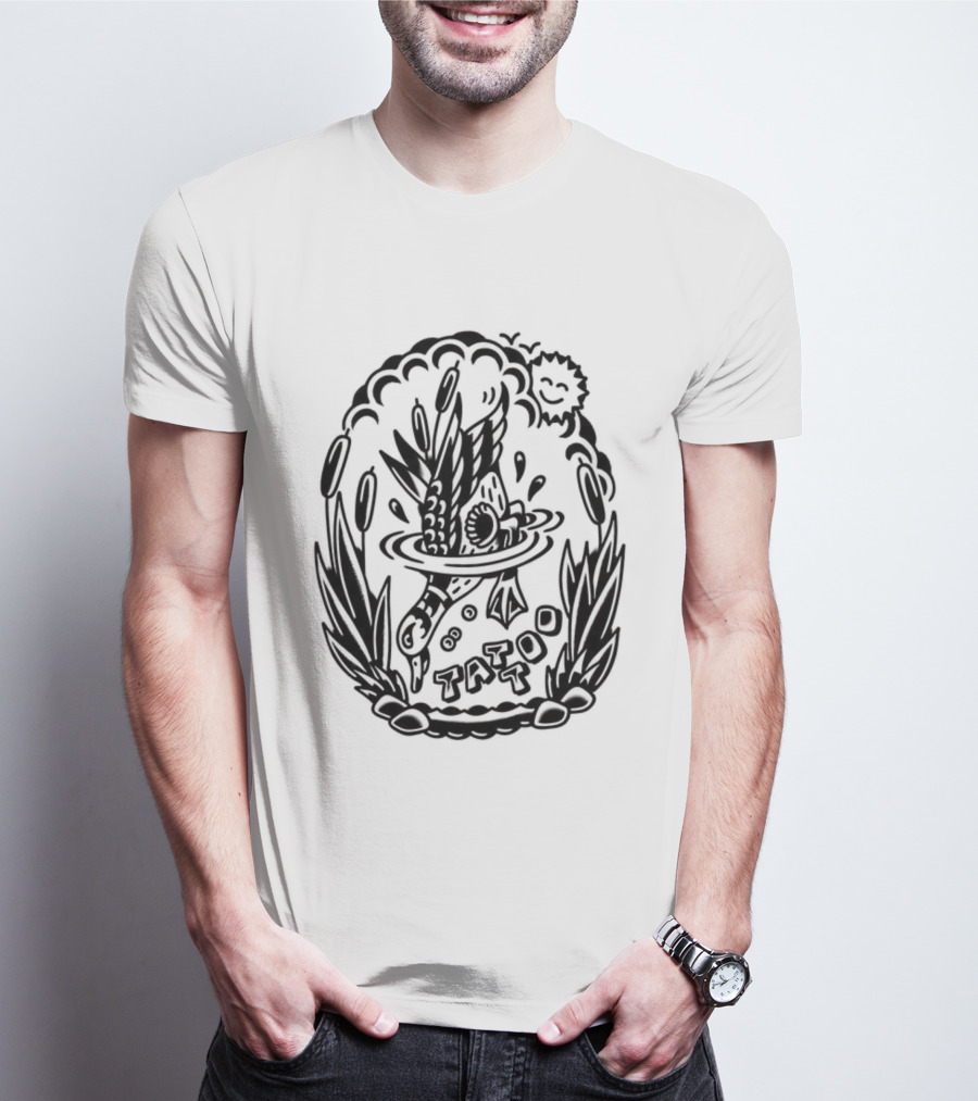 Tattoo Duck Splash Inked Bird Bowl Scene T-Shirt