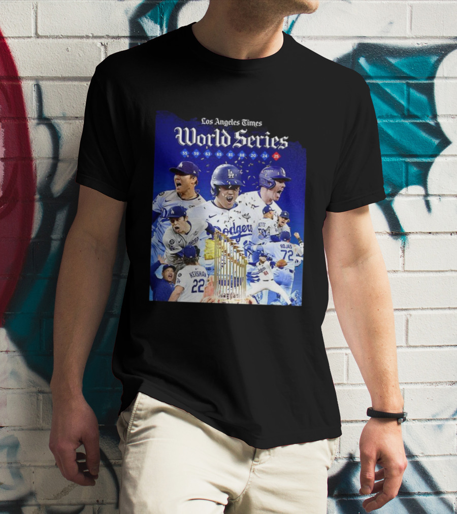 Los Angeles Dodgers World Series Champions 2025 Celebration With Iconic Moments And Championship Years T-Shirt