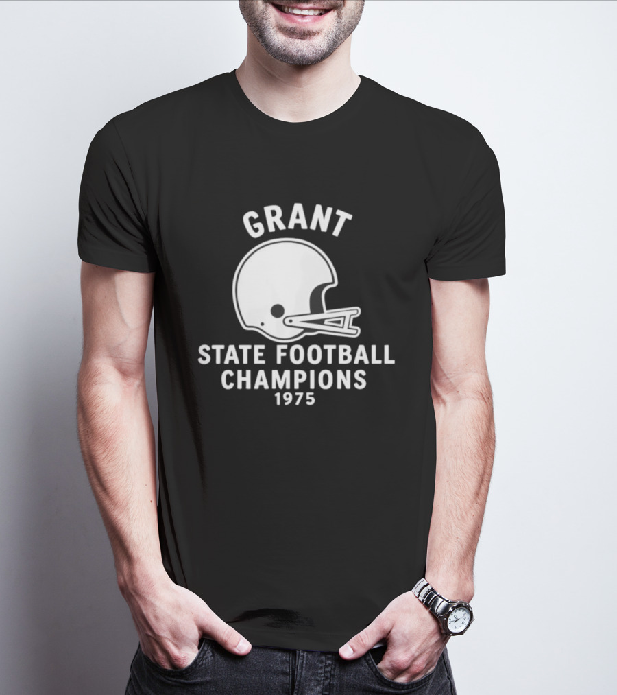 Grant State Football Champions 1975 Helmet T-Shirt