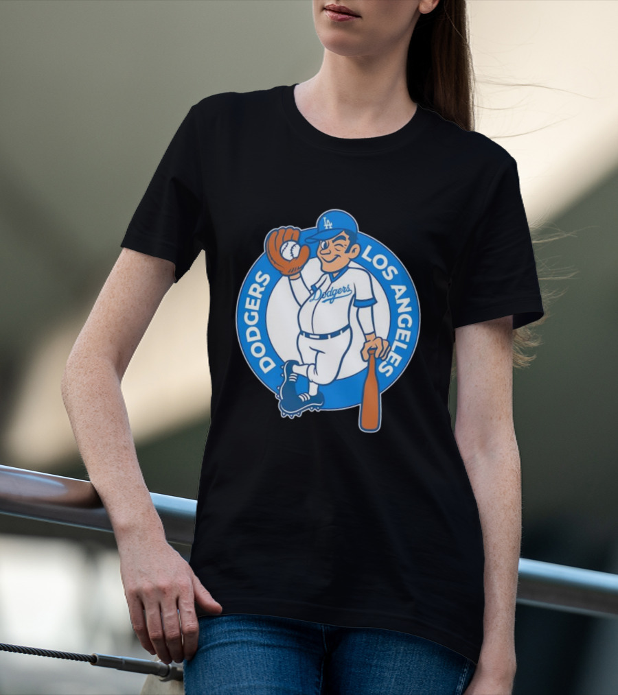 Los Angeles Dodgers Vintage Cartoon Character MLB Team Retro Style T-Shirt