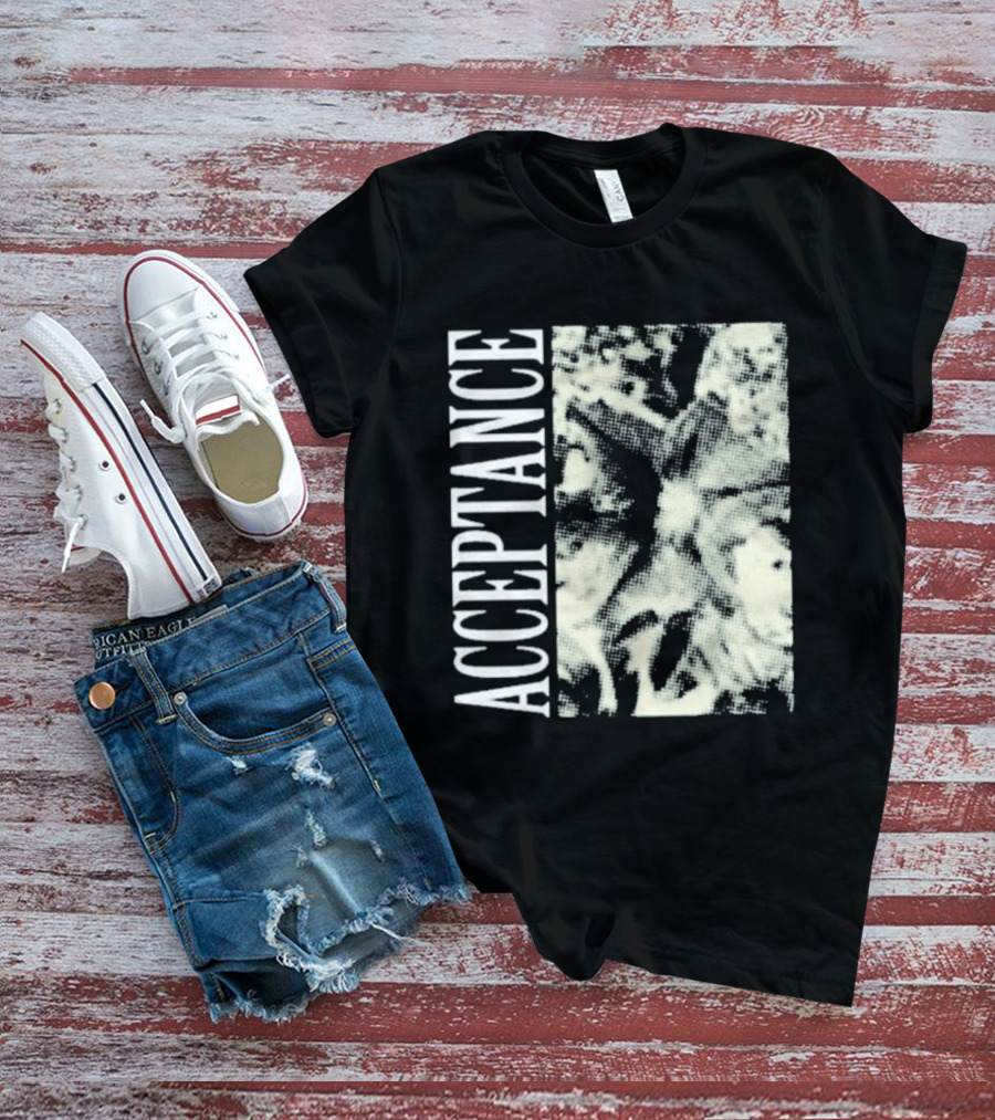 Acceptance 90s Grunge Style Vertical Text Block T-Shirt