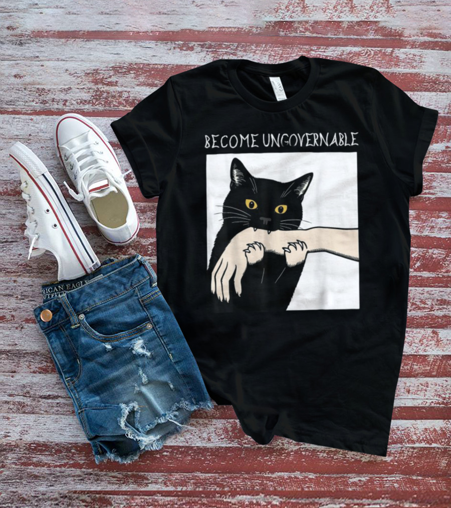 Become Ungovernable Black Cat Biting Hand T-Shirt