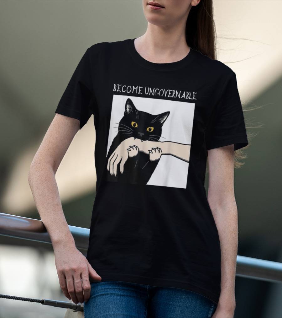 Become Ungovernable Black Cat Biting Hand T-Shirt