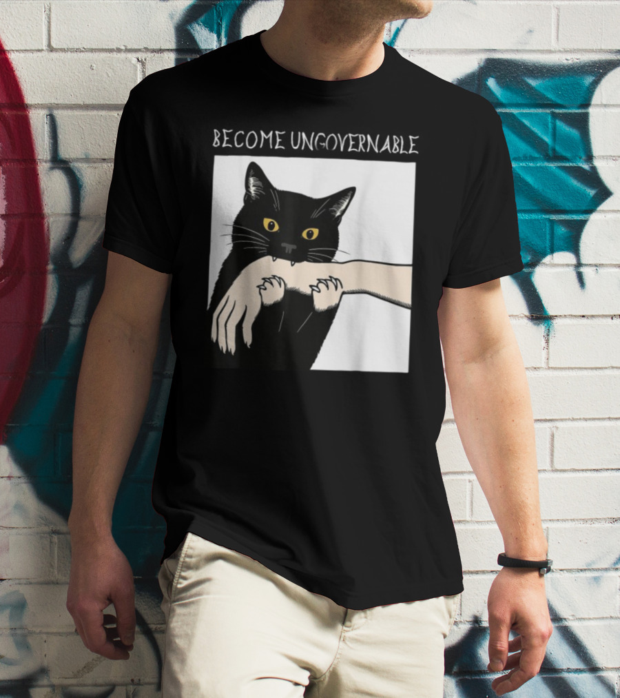 Become Ungovernable Black Cat Biting Hand T-Shirt