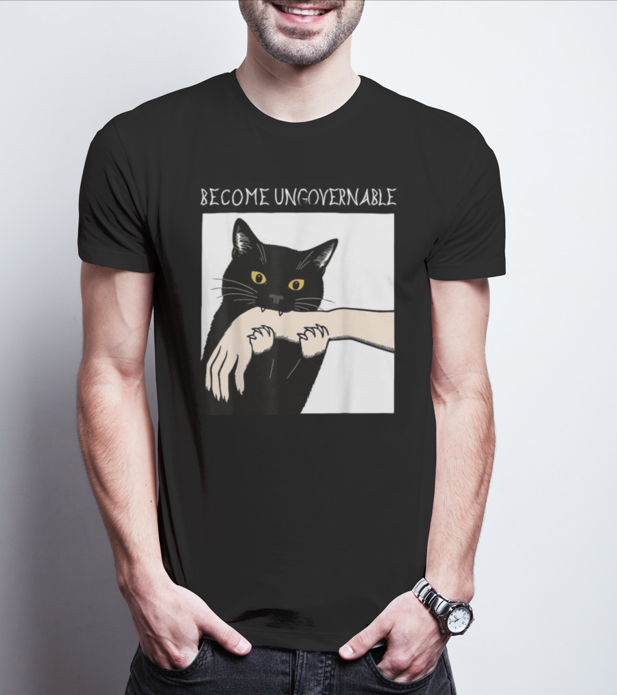 Become Ungovernable Black Cat Biting Hand T-Shirt