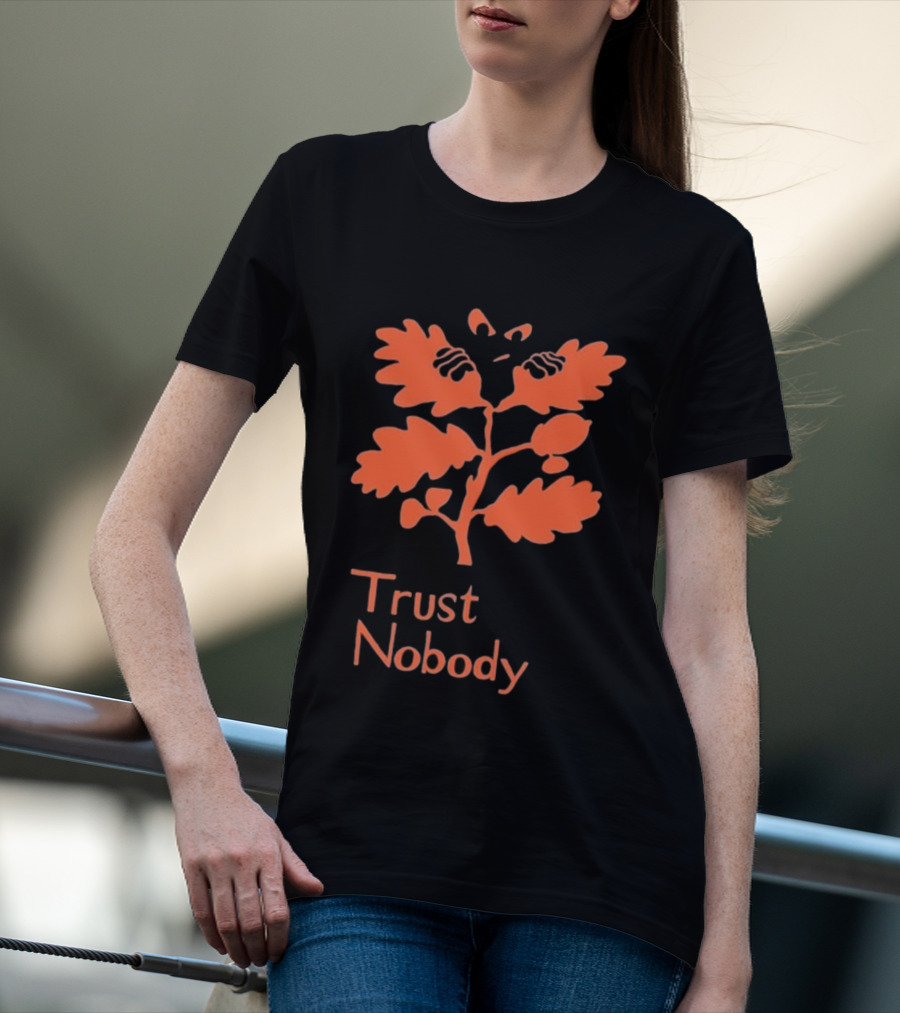 Trust Nobody Hidden Face Orange Leaf Design T-Shirt
