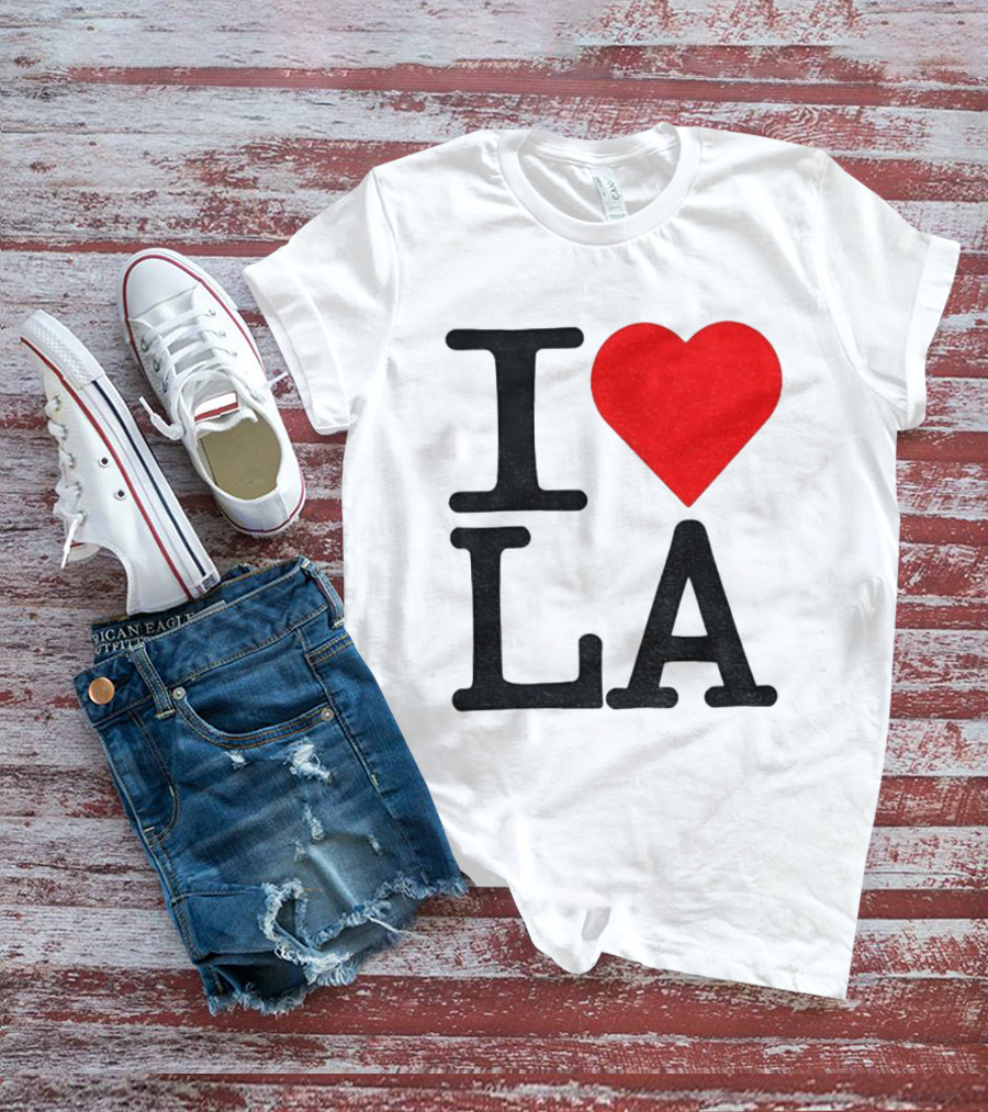 Los Angeles Dodgers Fan I Love LA Heart Classic Iconic Text T-Shirt