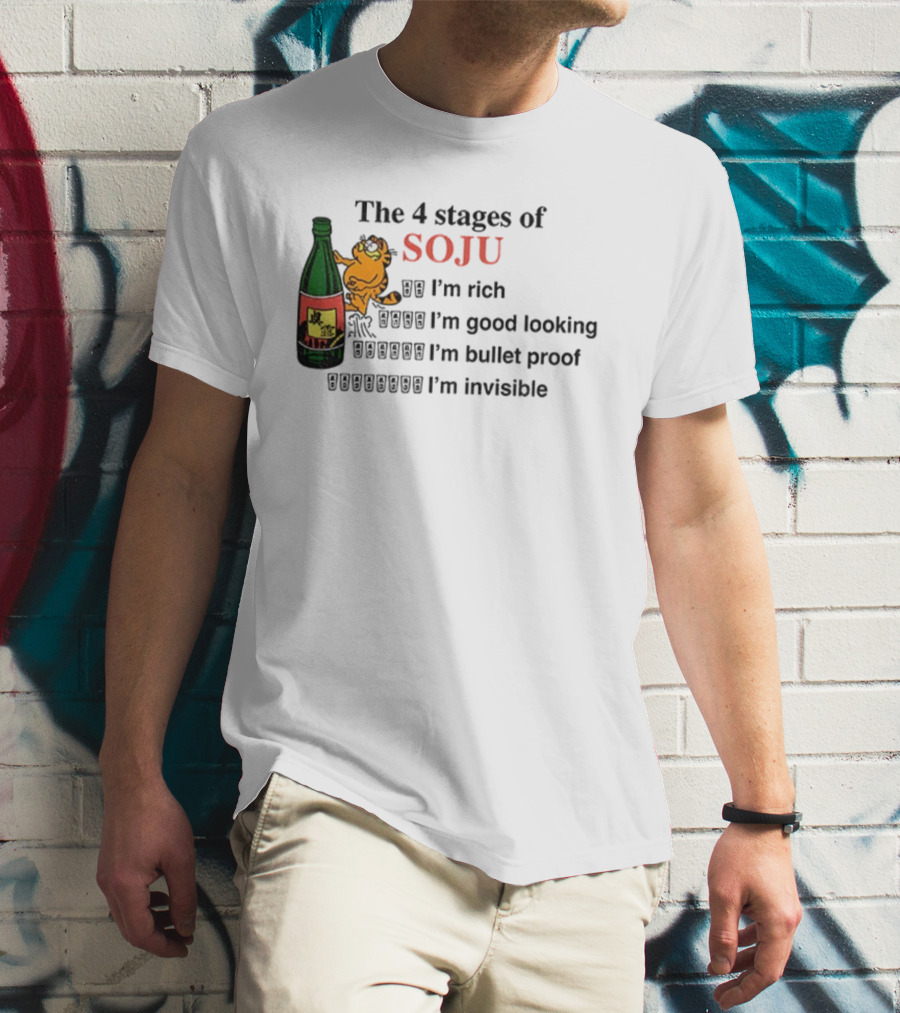 Orange Cat The 4 Stages Of Soju I'm Rich Good Looking Bullet Proof Invisible T-Shirt