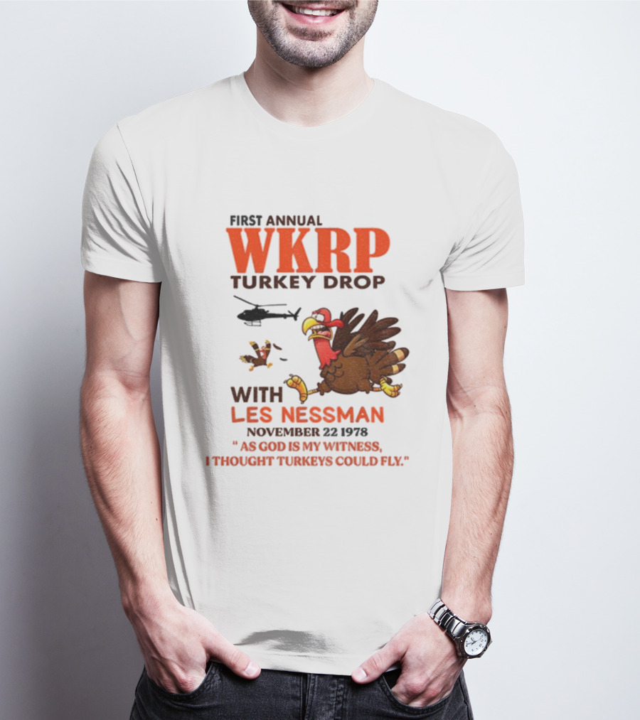 Vintage WKRP Turkey Drop First Annual With Les Nessman As God Is My Witness November T-Shirt
