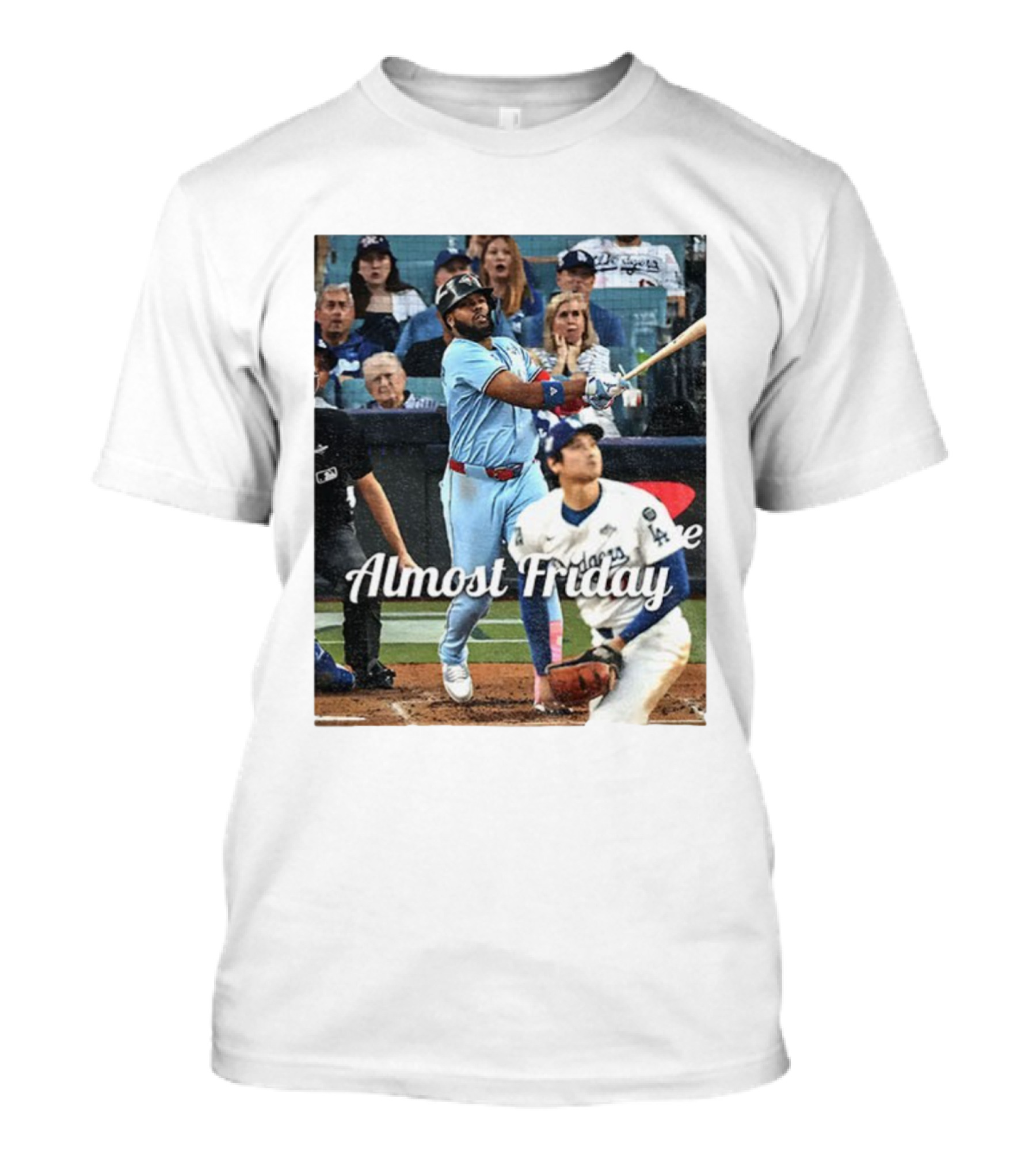 Vladimir Guerrero Jr. Toronto Blue Jays Almost Friday MLB Baseball Action T-Shirt