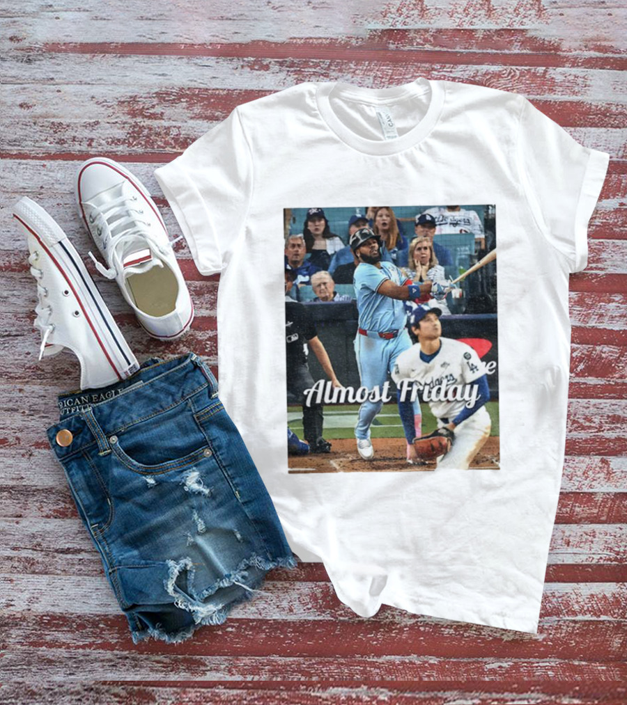 Vladimir Guerrero Jr. Toronto Blue Jays Almost Friday MLB Baseball Action T-Shirt