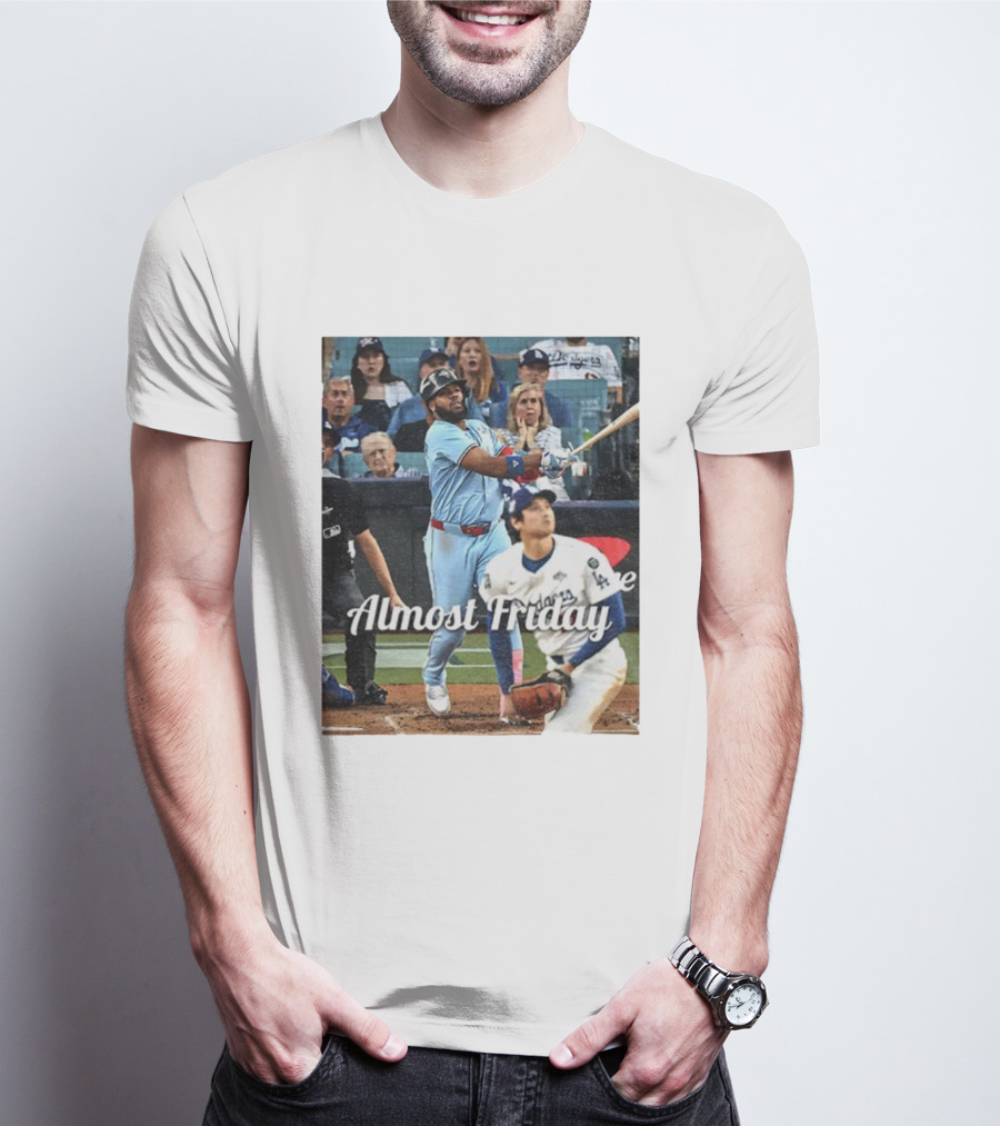 Vladimir Guerrero Jr. Toronto Blue Jays Almost Friday MLB Baseball Action T-Shirt