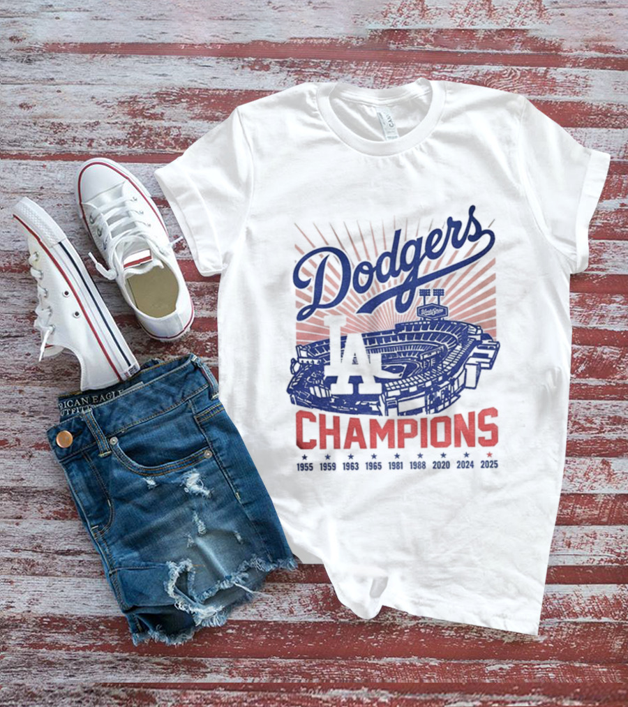 Stadium 2025 Los Angeles Dodgers Baseball Champions 1955 2025 T-Shirt