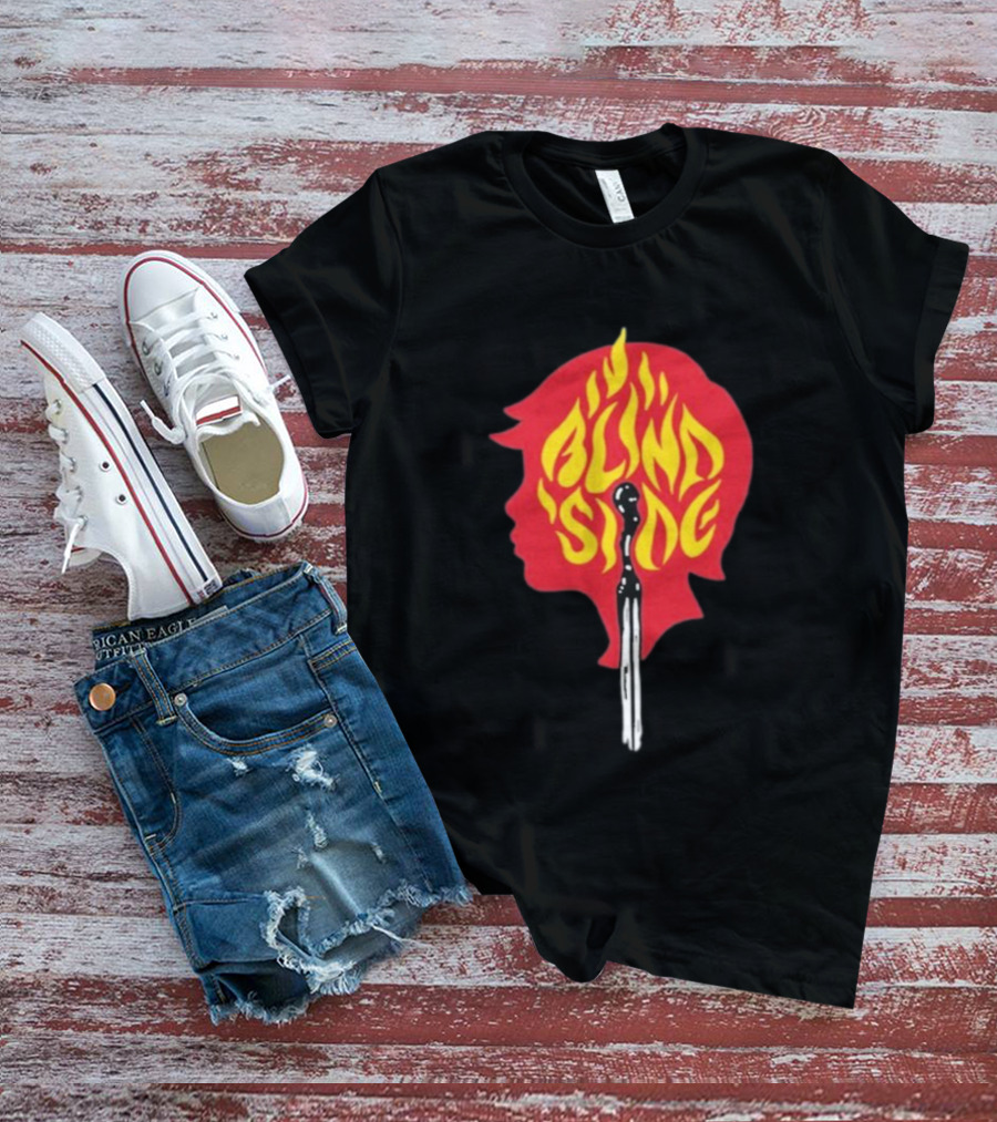 Blind Side Flaming Head Silhouette Design T-Shirt