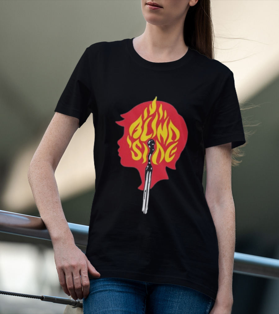 Blind Side Flaming Head Silhouette Design T-Shirt