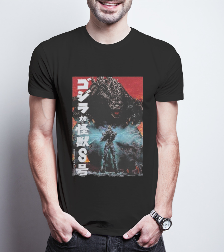 Godzilla Vs Kaiju No. 8 Japanese Text Battle Scene T-Shirt