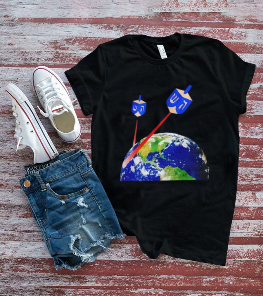 Dreidel Laser Beams Earth Jewish Humor T-Shirt