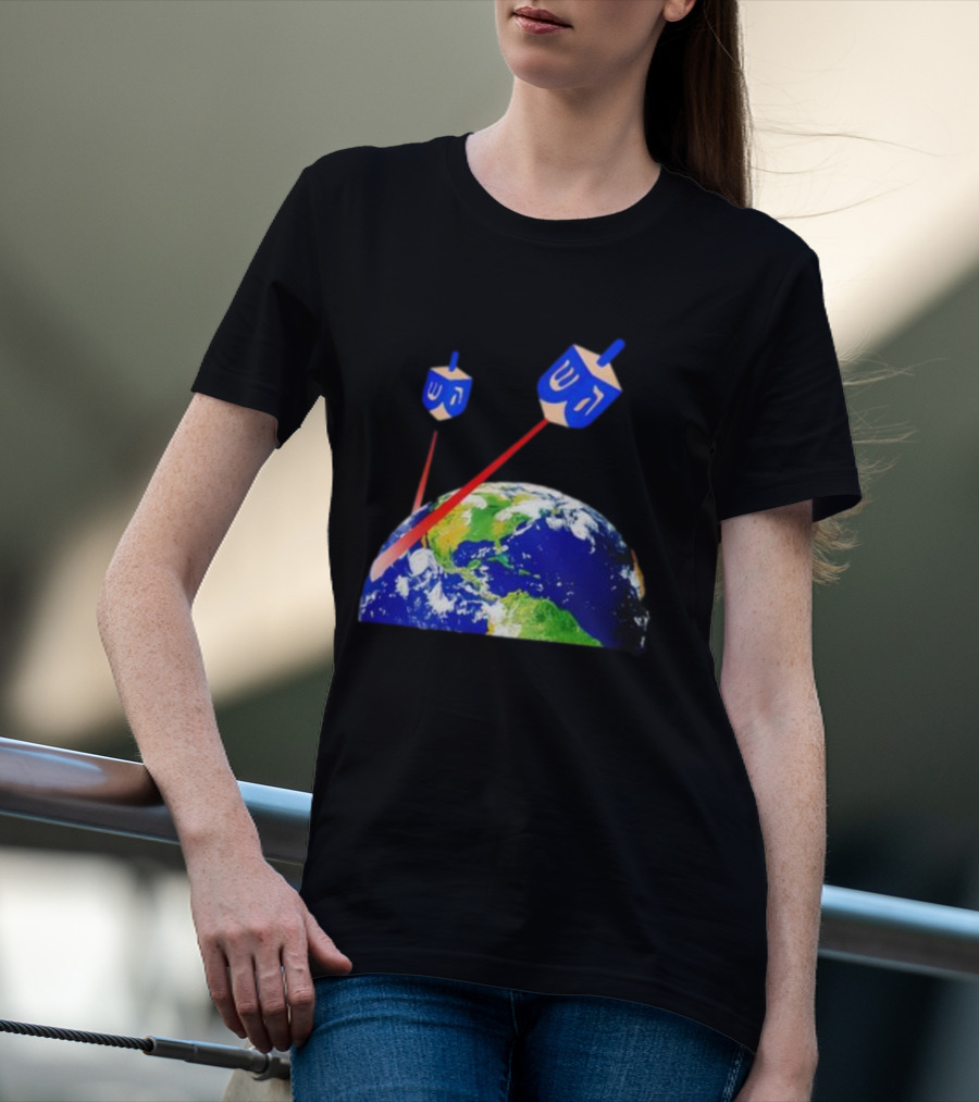 Dreidel Laser Beams Earth Jewish Humor T-Shirt