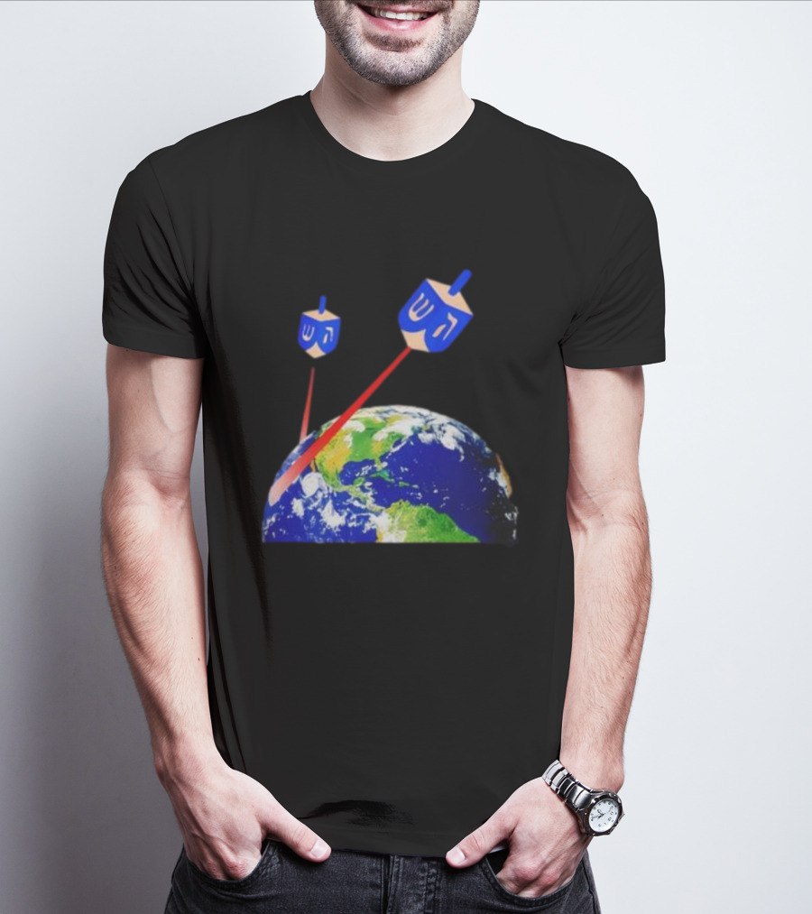 Dreidel Laser Beams Earth Jewish Humor T-Shirt