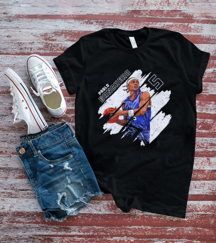 Orlando Magic Paolo Banchero Number 5 Signature Basketball Player Image T-Shirt