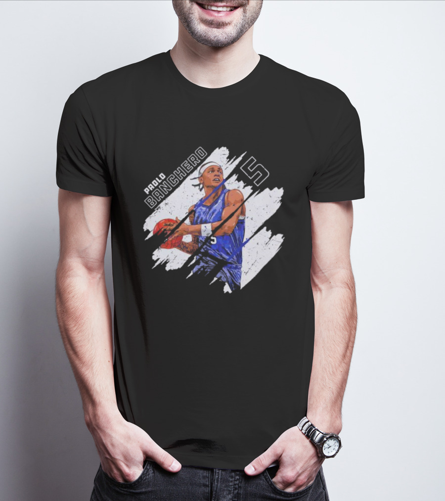 Orlando Magic Paolo Banchero Number 5 Signature Basketball Player Image T-Shirt