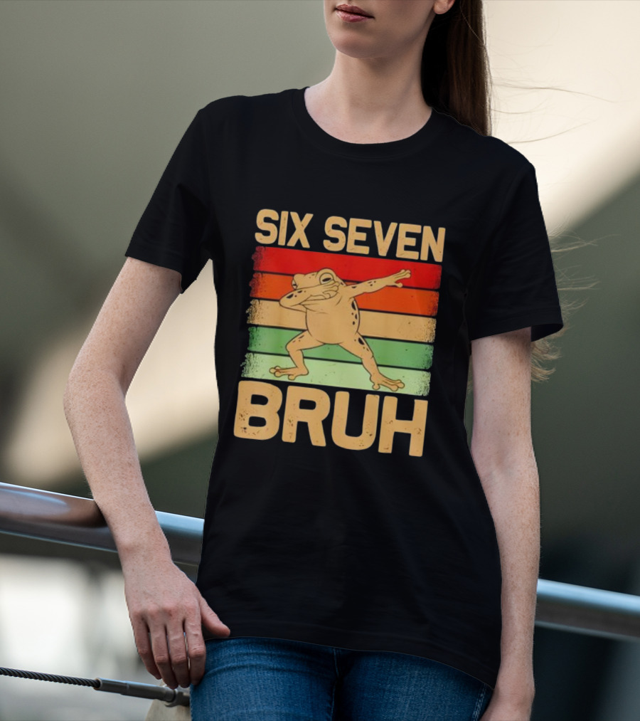 Six Seven Bruh Dab Frog Retro Stripes T-Shirt