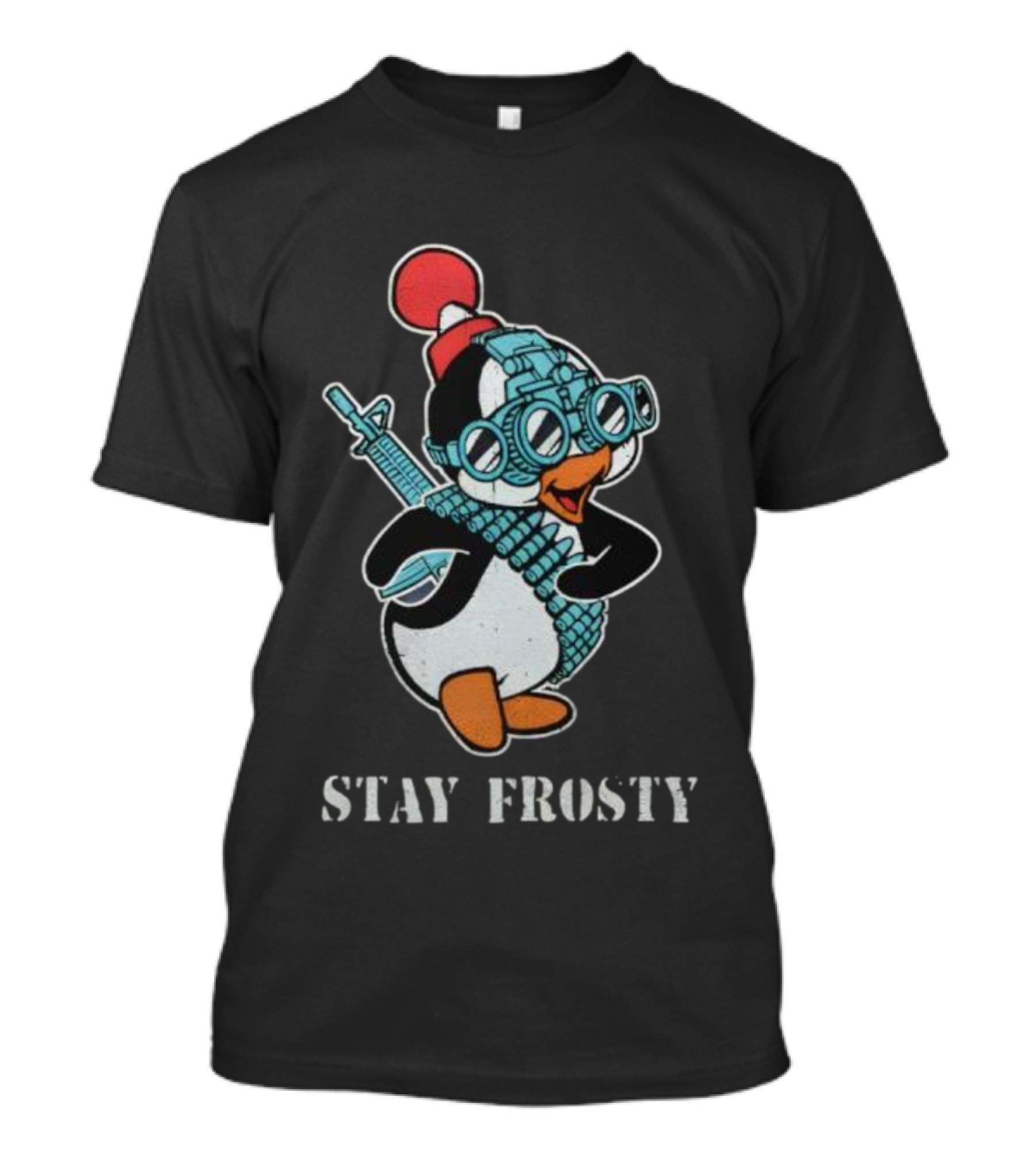 Tactical Penguin Stay Frosty Night Vision Goggles And Rifle T-Shirt