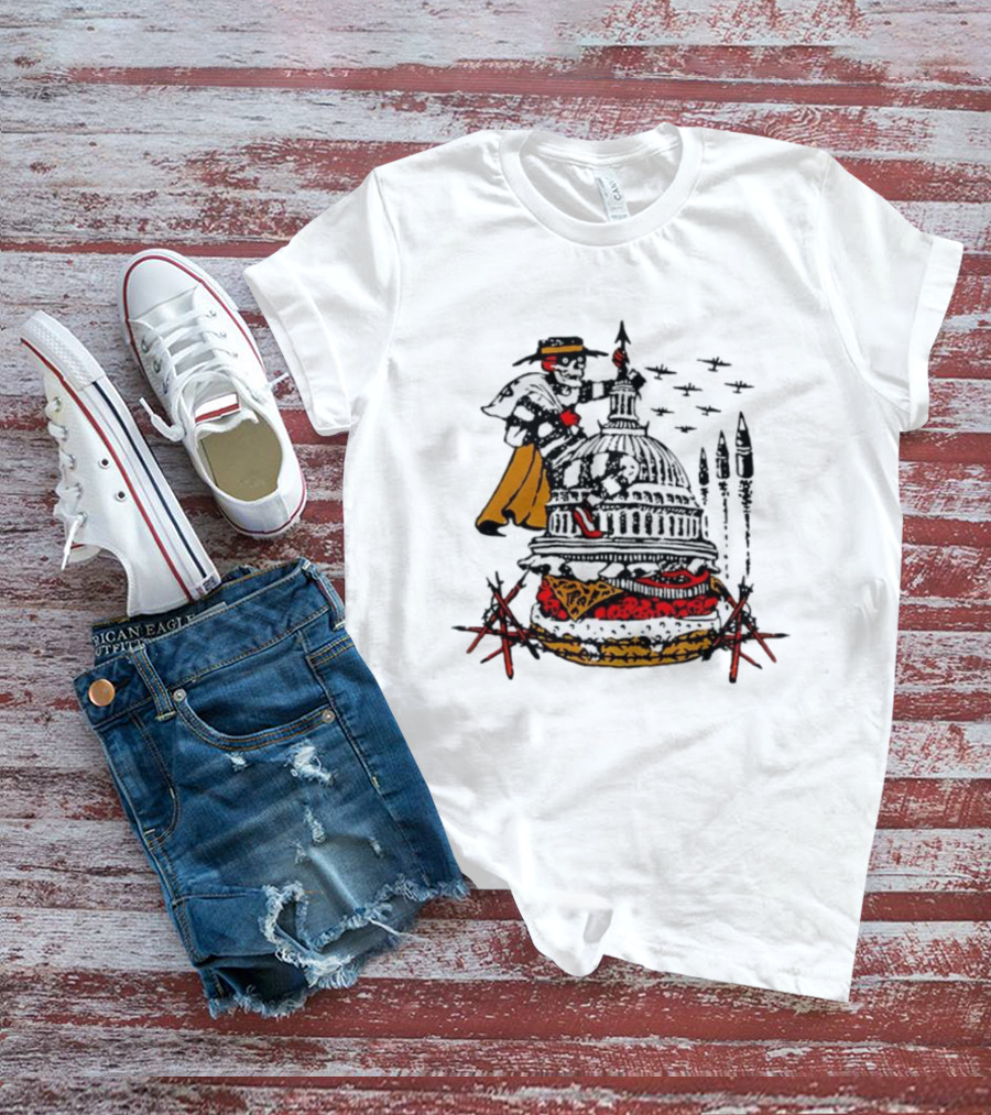 Murder Burger Skeleton Parody Capitol Building Food Mashup T-Shirt
