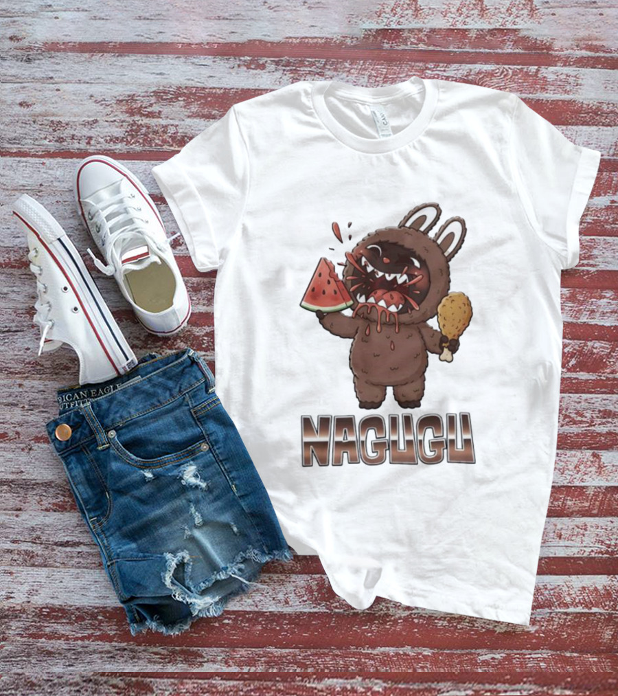 Monsters Nagugu Eating Watermelon And Fried Chicken Labubu T-Shirt