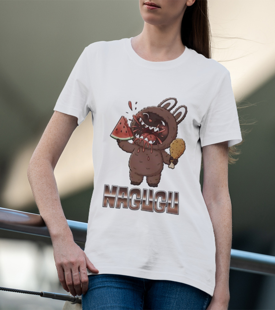 Monsters Nagugu Eating Watermelon And Fried Chicken Labubu T-Shirt