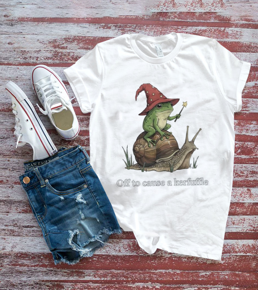 Whimsical Wizard Frog Snail Adventure Off To Cause A Kerfuffle T-Shirt