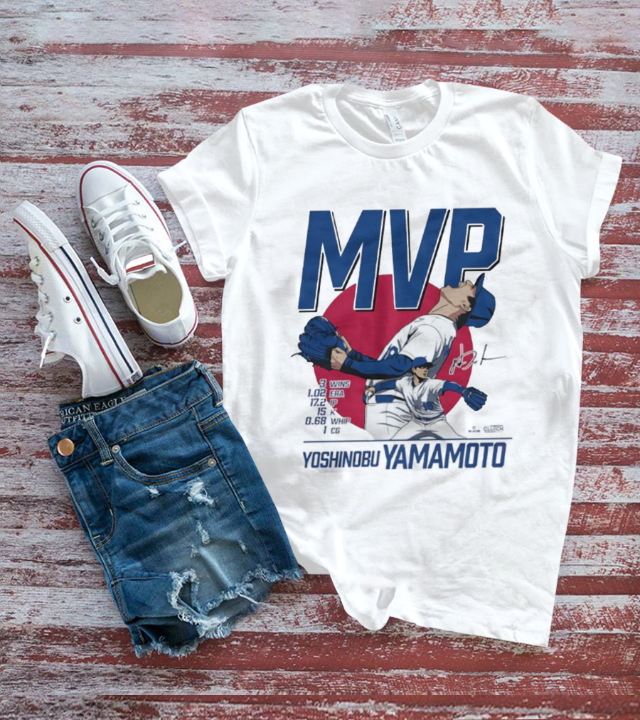 MVP Yoshinobu Yamamoto Three Wins Pitcher ERA Los Angeles Dodgers T-Shirt