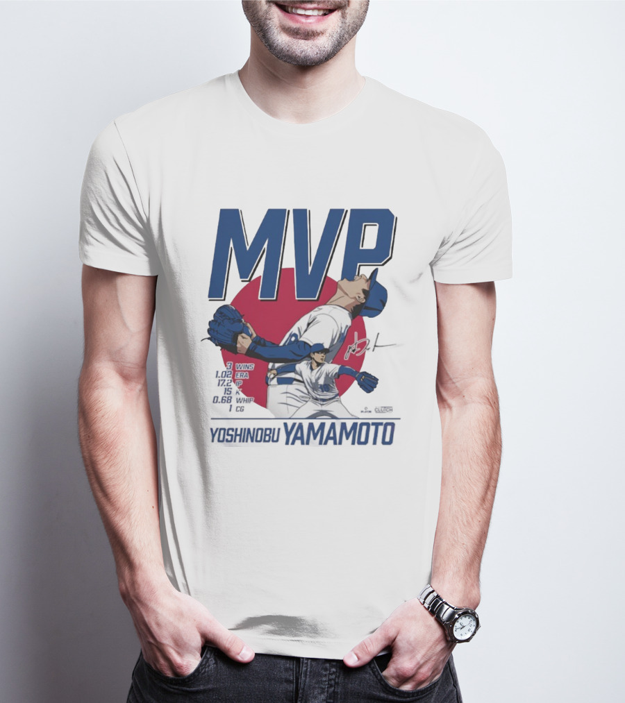MVP Yoshinobu Yamamoto Three Wins Pitcher ERA Los Angeles Dodgers T-Shirt