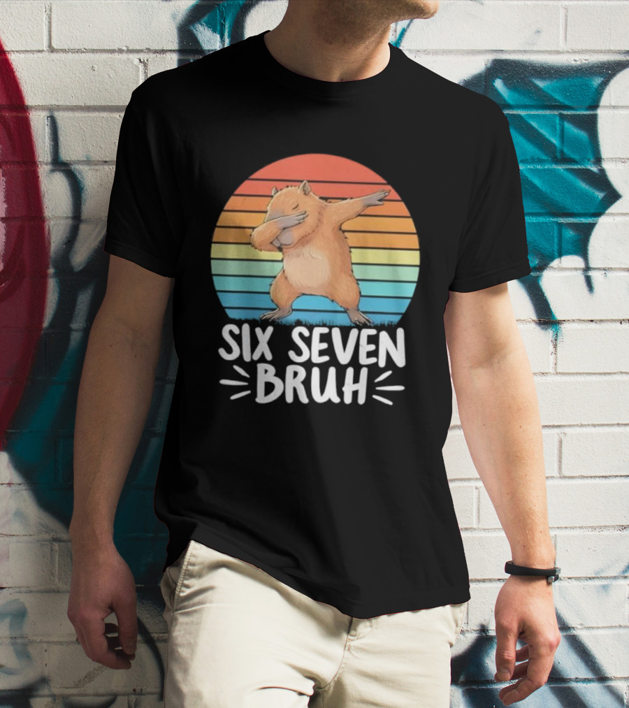 67 Meme Capybara Dabbing Six Seven Bruh Rainbow Retro T-Shirt