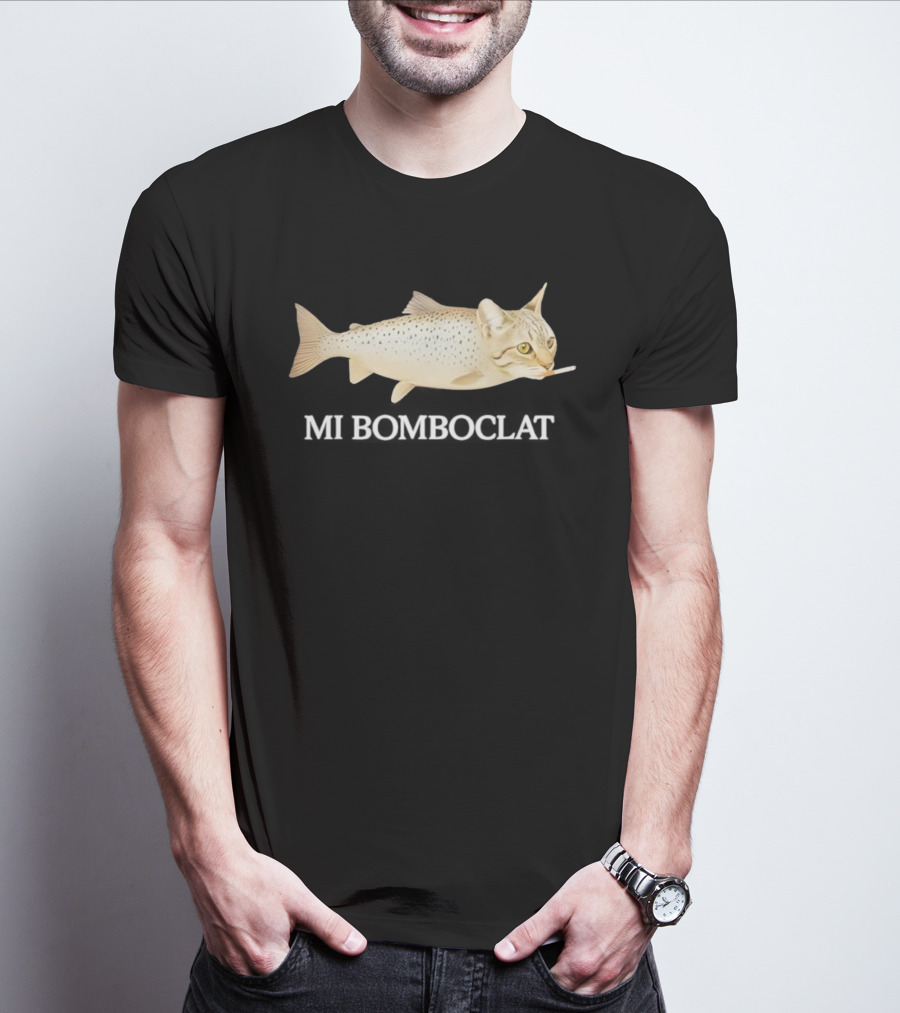 Bomboclat Fish Cat Meme Smoking Cigarette T-Shirt