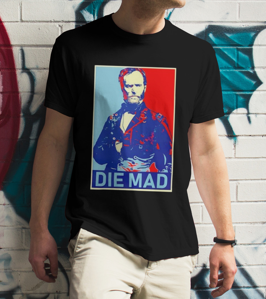 Die Mad Sherman Essential Bold Political Art Red Blue Portrait T-Shirt