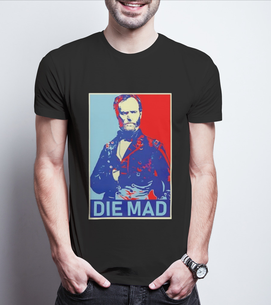 Die Mad Sherman Essential Bold Political Art Red Blue Portrait T-Shirt