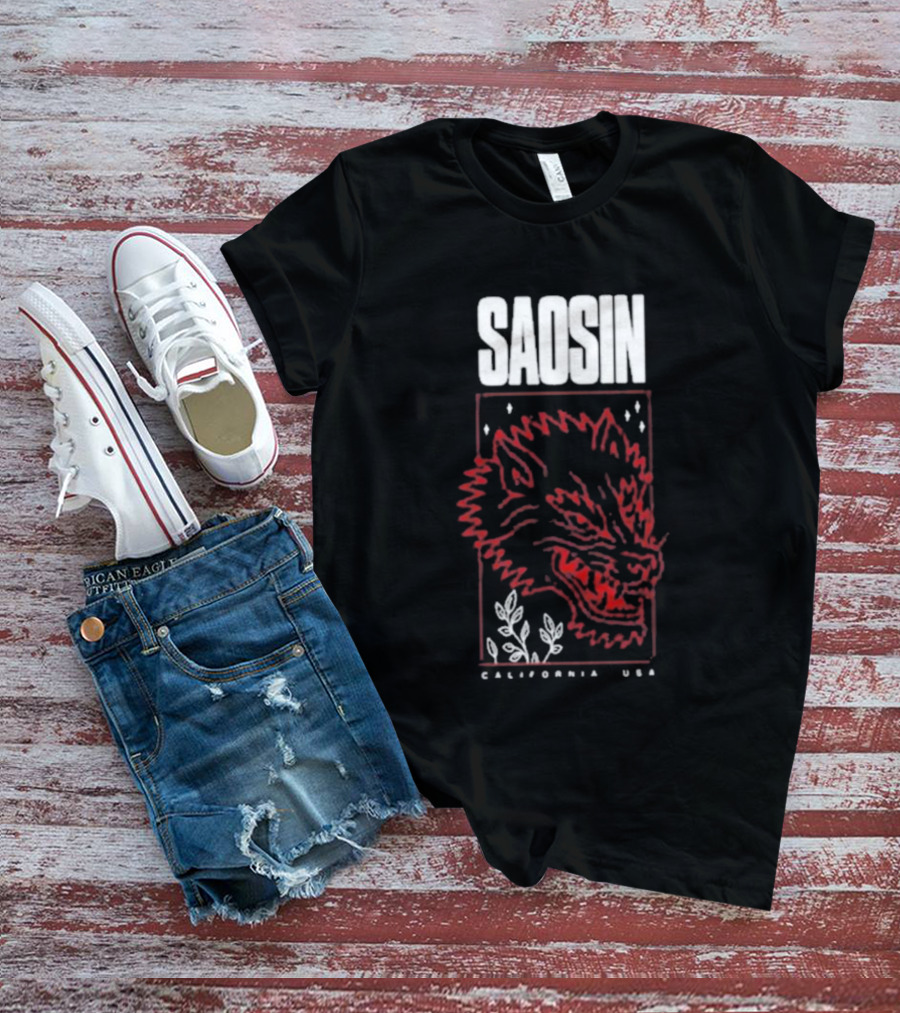 Saosin California USA Wolf Red Outline Design T-Shirt