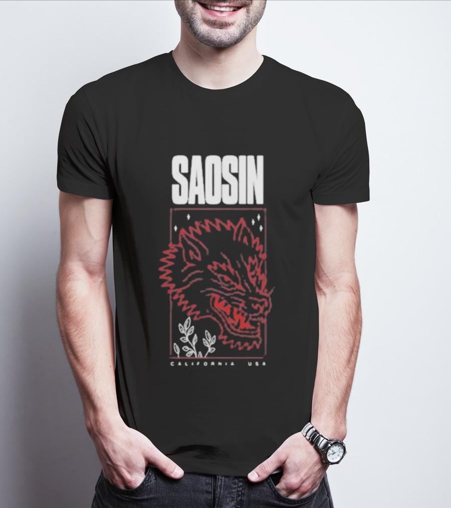 Saosin California USA Wolf Red Outline Design T-Shirt