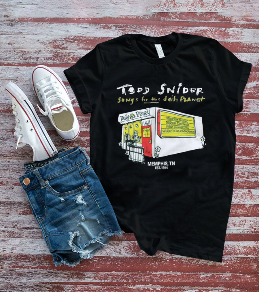 Todd Snider Songs For The Daily Planet Memphis TN Established 1994 Open Mic Shamus Bacon The Great Indoorsmen T-Shirt