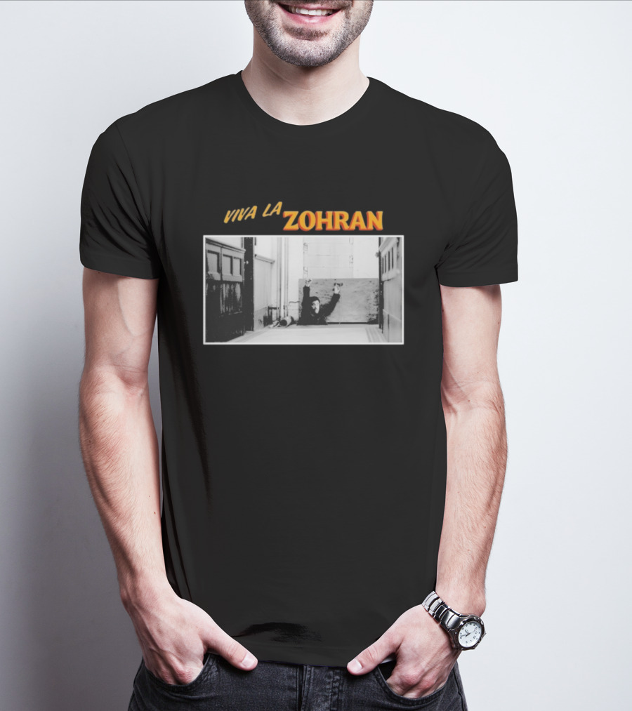 Viva La Zohran Zohran Mamdani Black And White Hallway Enthusiastic Expression T-Shirt