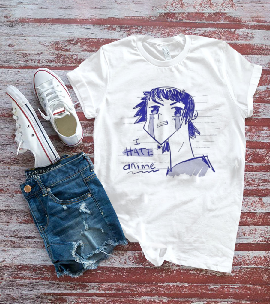 I Hate Anime Blue Sketch Jess Rojo T-Shirt