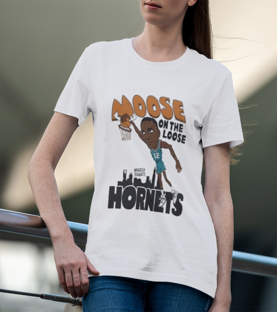 Moose On The Loose Hornets Moussa Diabate Caricature Dunk T-Shirt