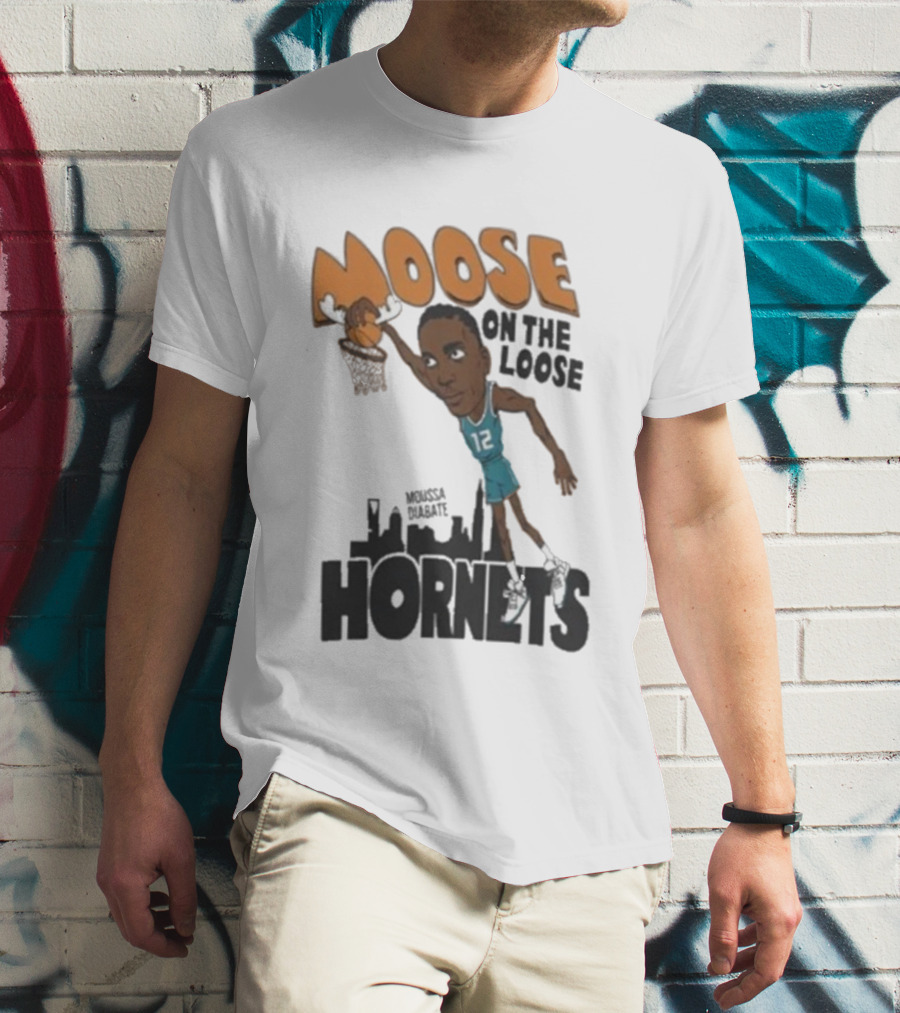 Moose On The Loose Hornets Moussa Diabate Caricature Dunk T-Shirt