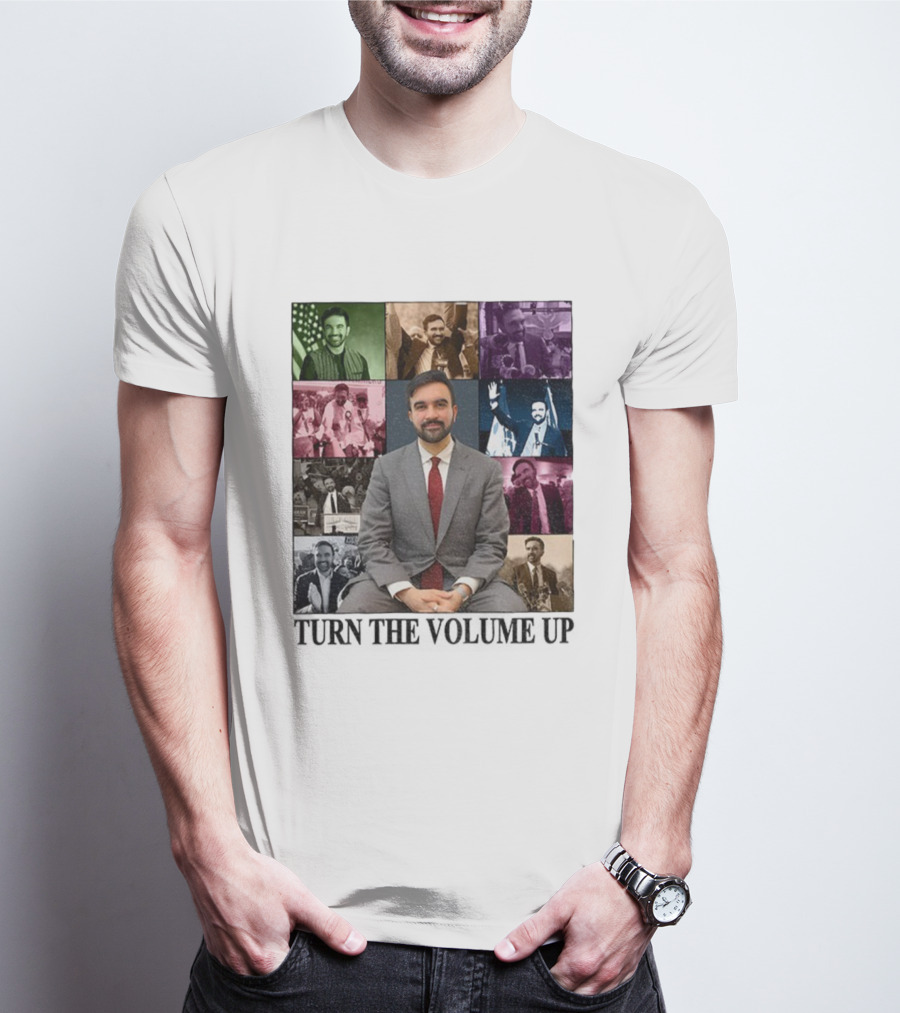 Zohran Mamdani Turn The Volume Up NYC 2026 The Eras Tour Vintage Portrait Collection T-Shirt