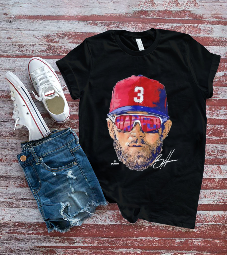 Philadelphia Phillies Bryce Harper Signature Head 3 Cap Sunglasses T-Shirt