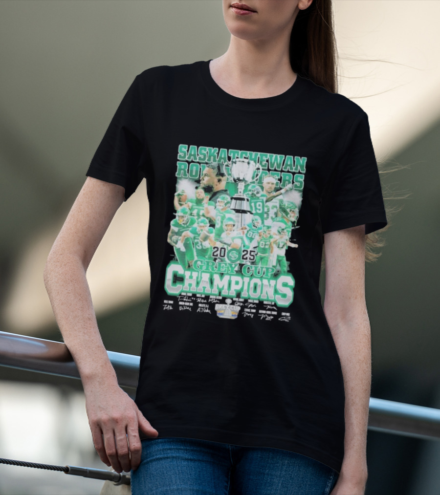 Saskatchewan Roughriders 2025 Grey Cup Champions Players Signatures T-Shirt