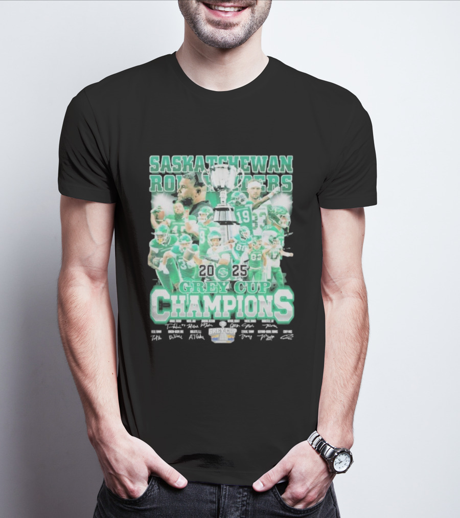 Saskatchewan Roughriders 2025 Grey Cup Champions Players Signatures T-Shirt