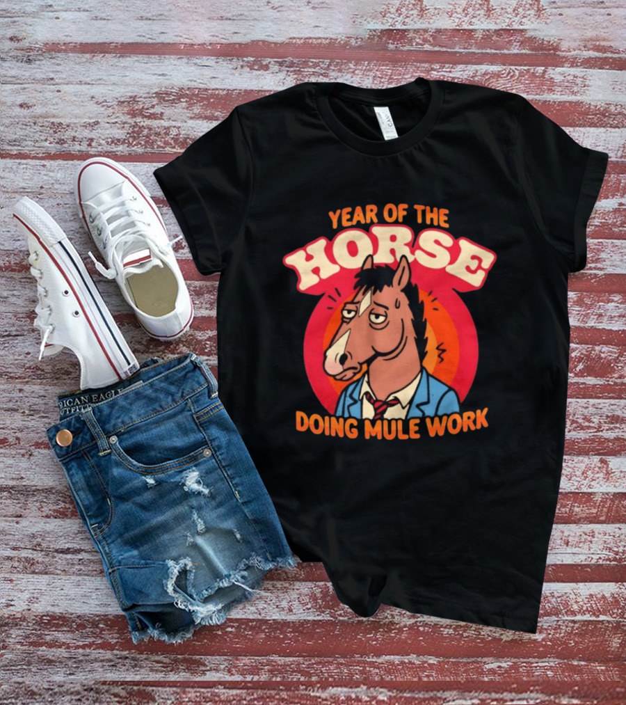 Year Of The Horse Doing Mule Work 2026 Retro Cartoon T-Shirt